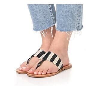 SOLUDOS Women's Multi Cotton Band Black White Thong Sandal Flat Coastal 11